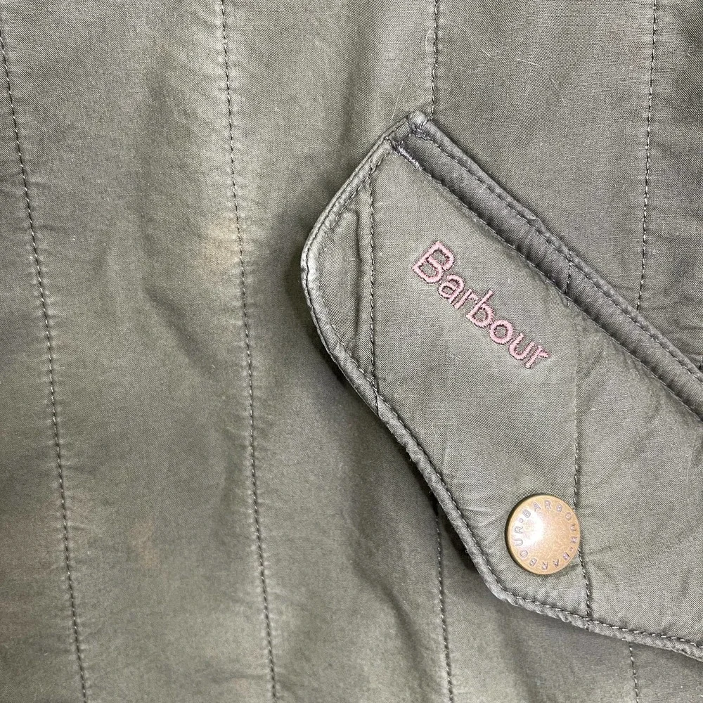 Barbour Mens Quilted Lined Barn Chore Utility Quilted Jacket Green Size XL_8